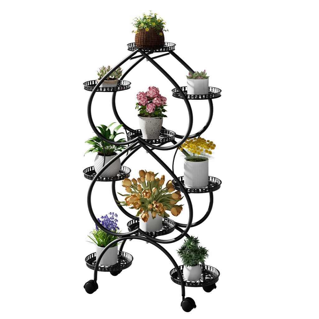 Metal Plant Stand, 6 Tiers Multifunctional Plant Stands for Indoor Plants, Decorative Black Steel Plant Shelf for Indoor Outdoor
