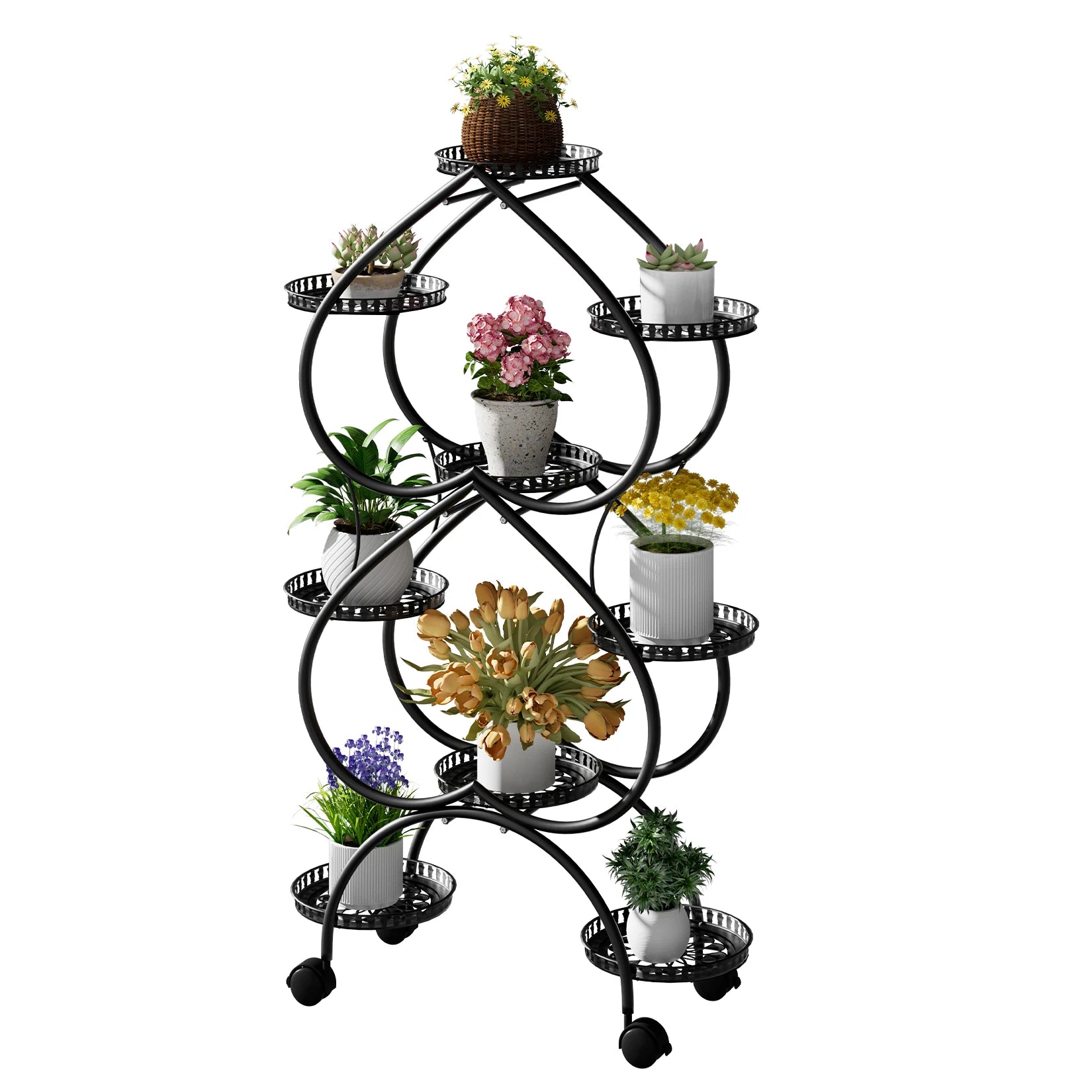 Metal Plant Stand, 6 Tiers Multifunctional Plant Stands for Indoor Plants, Decorative Black Steel Plant Shelf for Indoor Outdoor