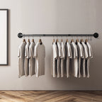 180cm Bedroom Garment Home Rail Multipurpose Wall Mounted Industrial Pipe Clothes Rack Space Saving Hanging Shelf with 3 Hooks