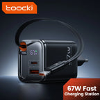 Toocki 67W GaN USB C Charger With Retractable Type C Cable