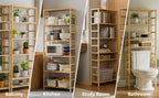 6 Tiers Bamboo Bookshelf Flower Rack with Adjustable DIY Shelves Free Standing Natural Wood Color Display Shelf for Living Room