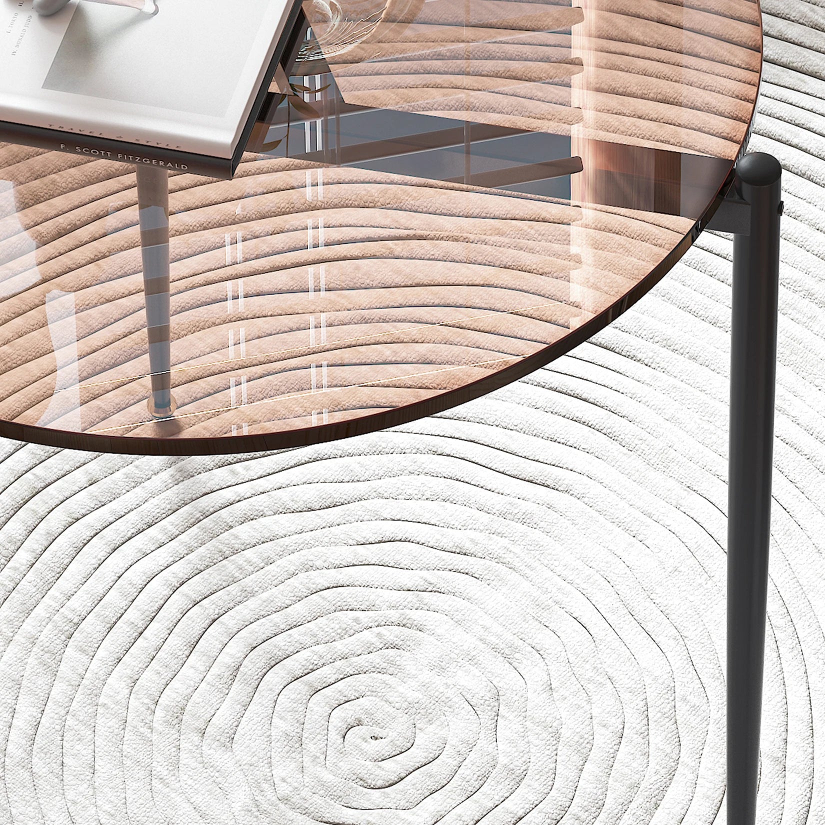 Round Tempered Glass Coffee Table Modern Side Table Decorative Center Table with Metal Legs for Living Room Office