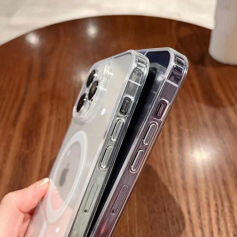 Clear For Magsafe Wireless Charge Phone Case For iPhone 16 15 14 13 12 11 Pro Max Plus Mini Magnetic Acrylic Transparent Cover