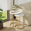 Set of 2 Sintered Stone Round Metal Base Nesting Set Side Accent Table Living Room Storage Small End Table