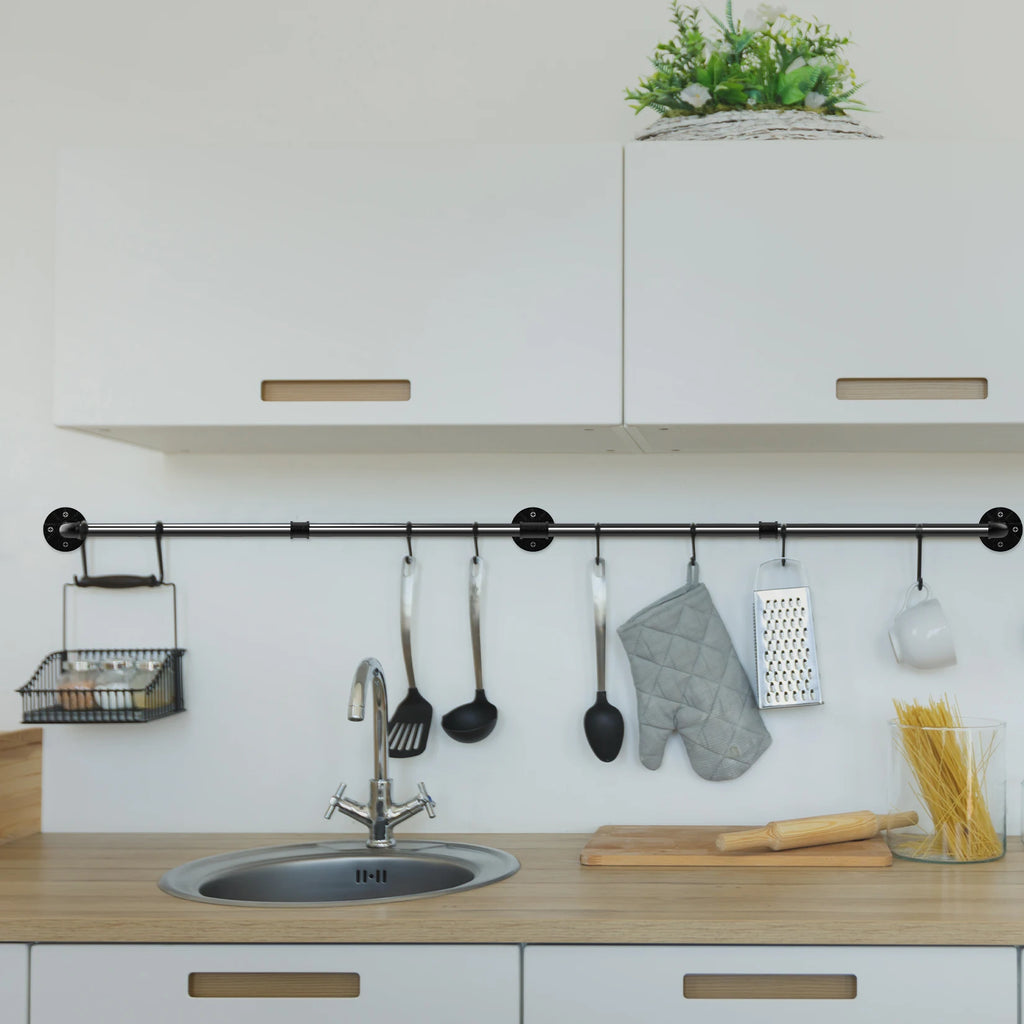 180cm Bedroom Garment Home Rail Multipurpose Wall Mounted Industrial Pipe Clothes Rack Space Saving Hanging Shelf with 3 Hooks
