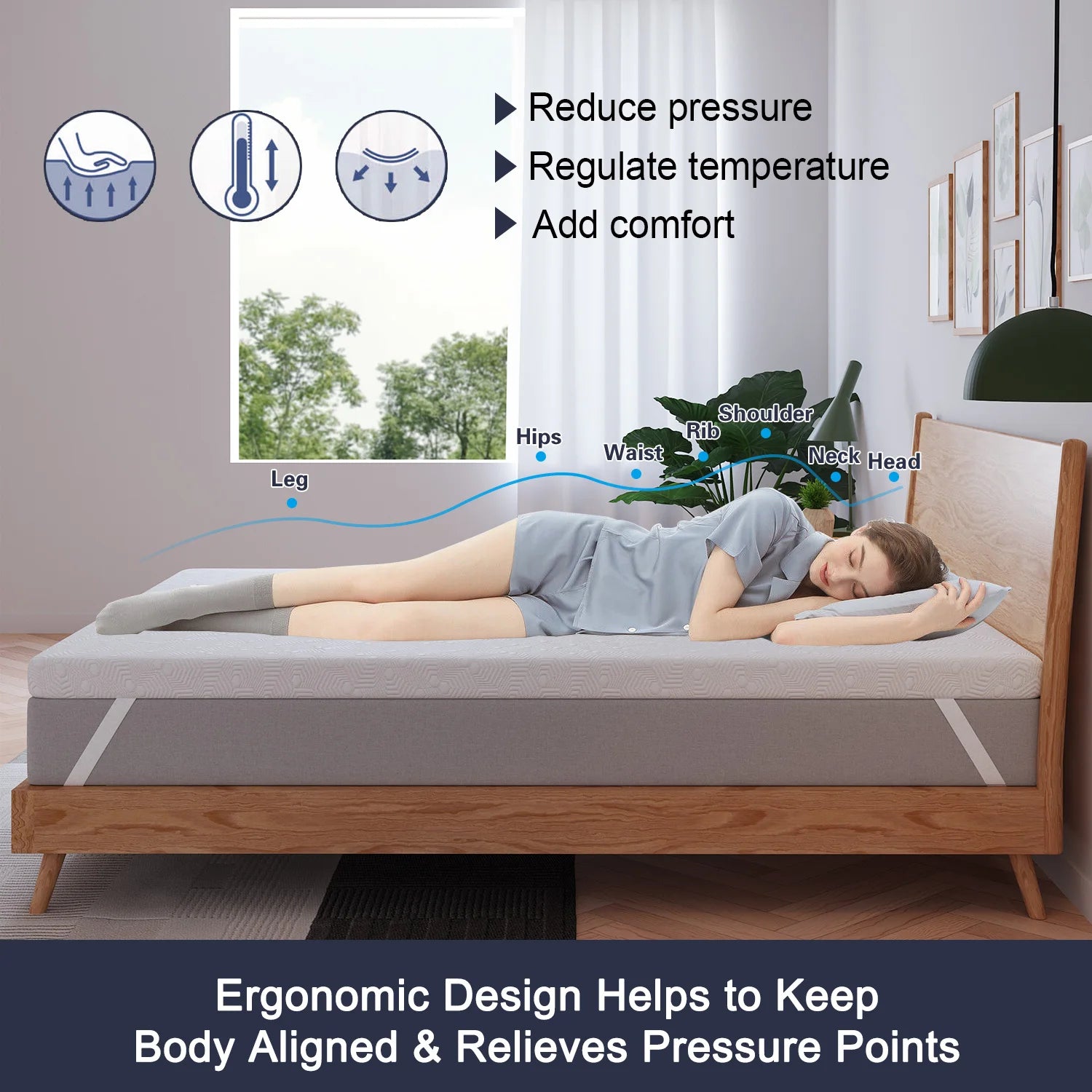 Gel Memory Foam Mattress Topper Queen Size Matress Pad Mat