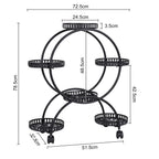 unho 6 Potted Metal Plant Stand Garden Cart Wrought Iron Flower Pots Rack Holder Display Shelf with Wheels for Patio Porch