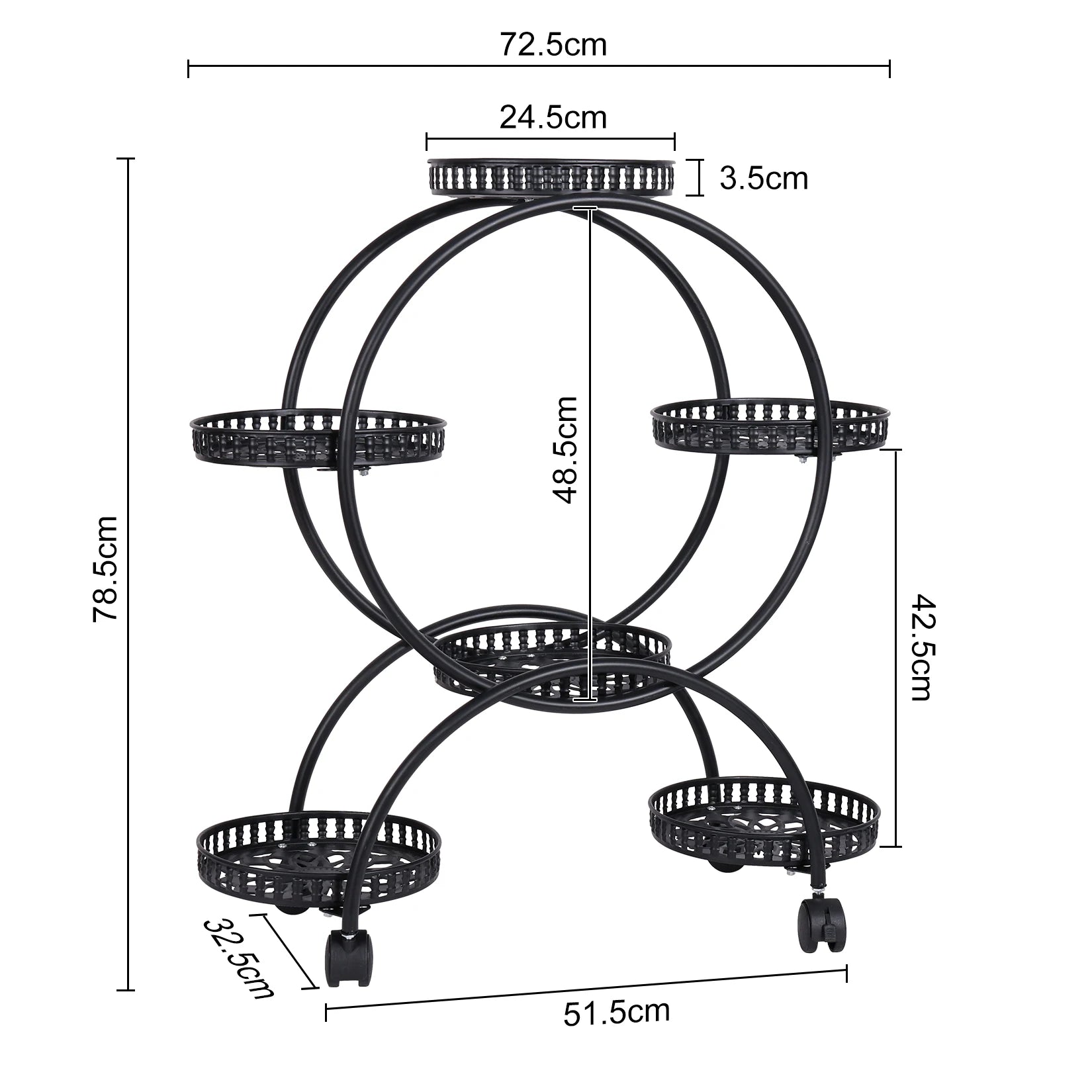unho 6 Potted Metal Plant Stand Garden Cart Wrought Iron Flower Pots Rack Holder Display Shelf with Wheels for Patio Porch