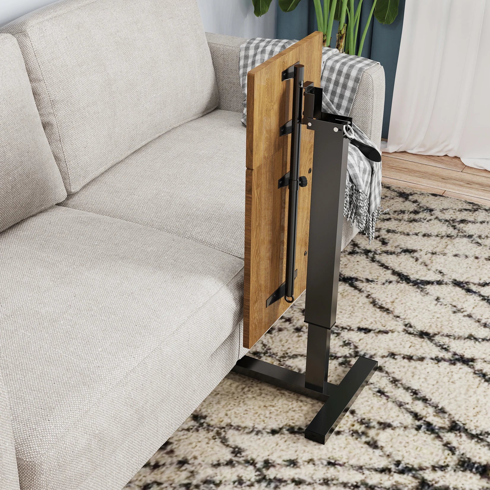 Height Adjustable Overbed Table Bedside desk Laptop Table with Hidden Rolling Wheels