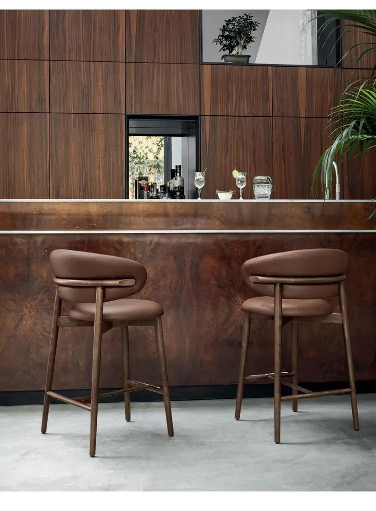 Modern Solid Wood Chairs Light Luxury Nordic Island Table Bar High Foot Designer Simple Home Comfortable Back Leisure Bar Chairs