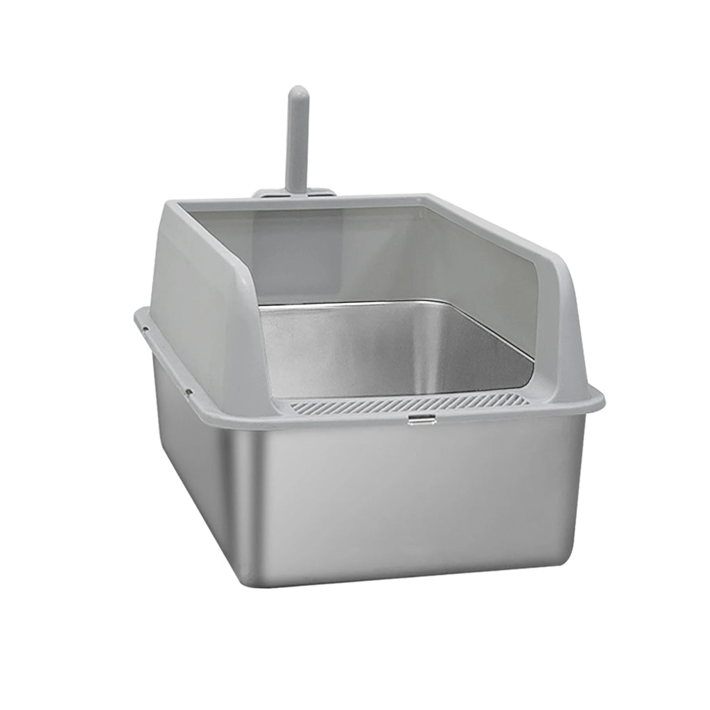 Bingopaw Stainless Steel Litter Box with Lid, High Sides Metal Litter Box System for for Big Cats, Anti-Leakage, Easy Cleaning