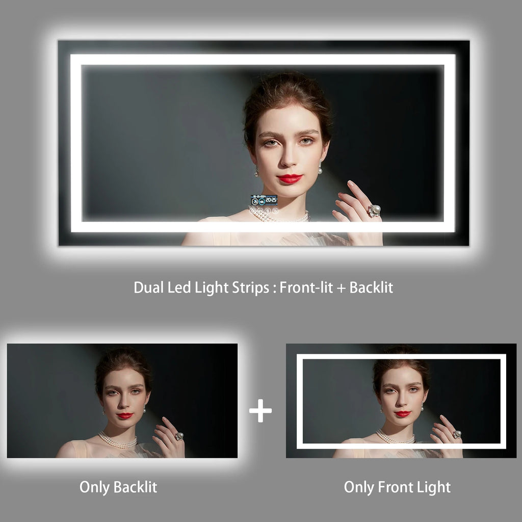 Wisfor 48x24 LED Bathroom Mirror with Dual Lights, Anti-Fog, Bluetooth Speaker, 3 Colors Temperature & Dimmable, Lighted Mirrors