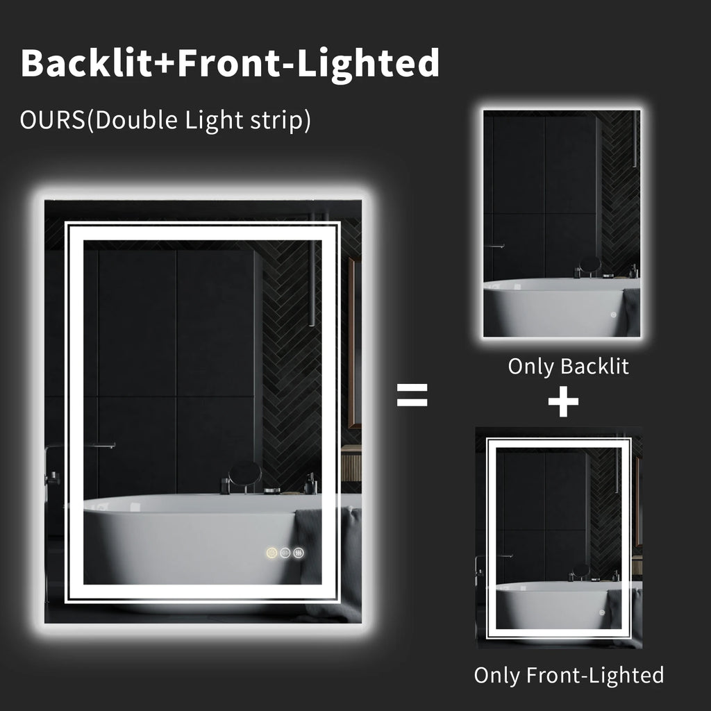 20x28 Inch Led  Rectangle Mirror for Bathroom with Front Light and Backlit Anti Fog Function Wall Backlit Decor Vanity Mirrors