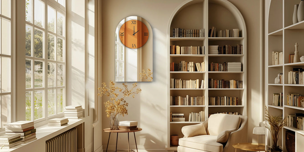 Wisfor Wall Decorative Mirrors Arched Brown Tinted Glass Wall Mounted Clock for Home,Hotel,Living Room,Dining Room,Bedroom Walls