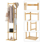 Bingopaw Coat Tree Solid Bamboo Freestanding Coat Rack with Storage Garments Corner Stand with Hooks for Home Bedroom