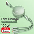 3 in 1 Retractable USB C 6A 100W USB Fast Charger