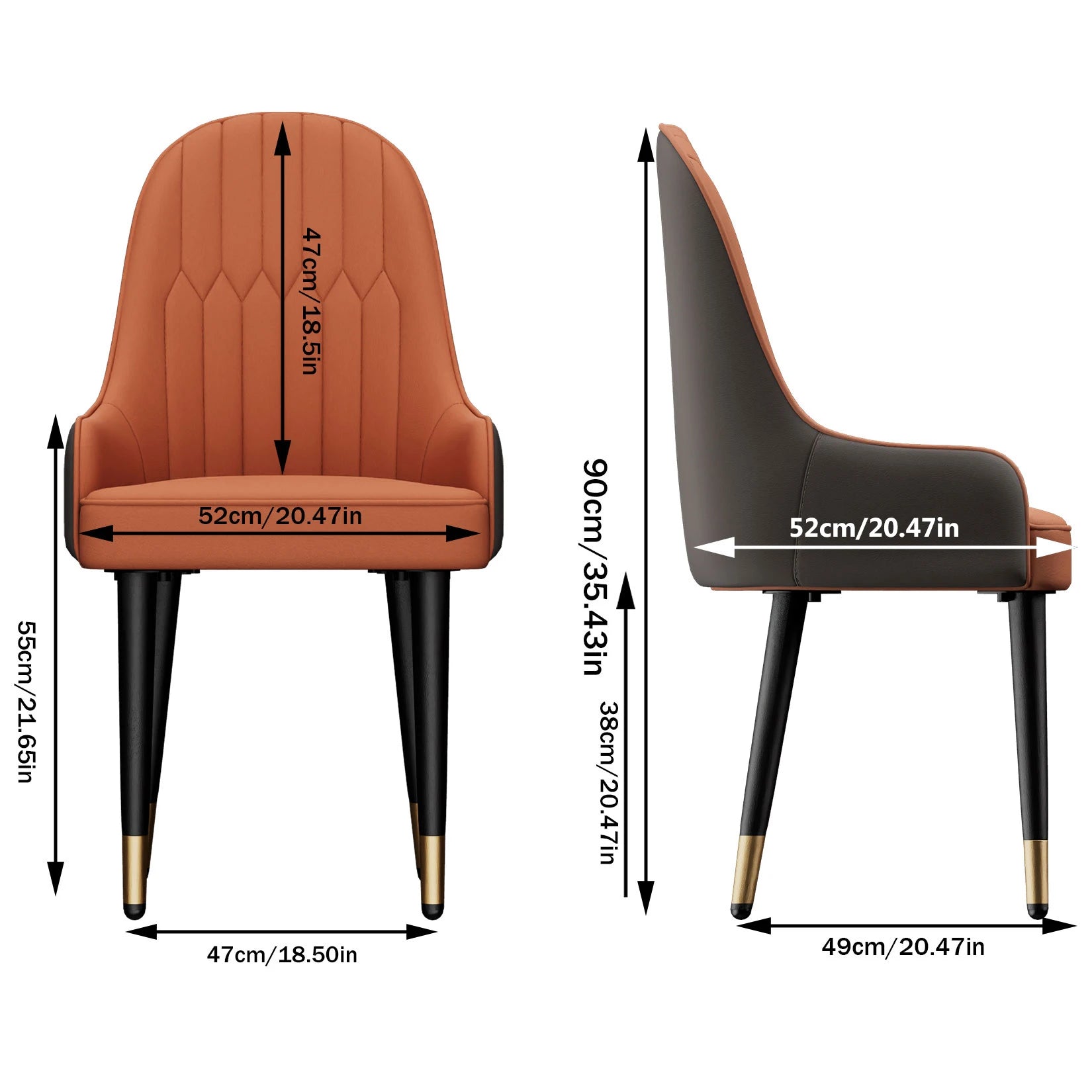 Faux Leather Dining Chair Set of 2, Mid-Century Upholstered Bar Chair with Solid Wood Legs for Pub Coffee Home, Kitchen Room
