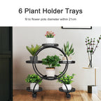 unho 6 Potted Metal Plant Stand Garden Cart Wrought Iron Flower Pots Rack Holder Display Shelf with Wheels for Patio Porch