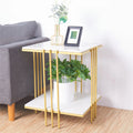 Marble Top Side Table Gold 2 Tier Square White End Tables 44.5x44.5x55.5cm Sintered Stone Marbles Tabletop Modern Small Bedside