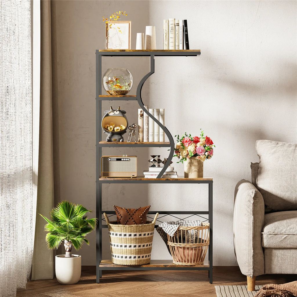 Vintage Industrial Tall Plant Stand - 5-Tier Rustic Shelf Display Unit for Home, Patio, Garden Flower Storage Cabinet & Bookcase