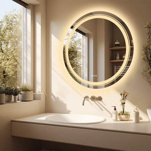 800mm LED Circle Wall Mounted Vanity Mirror with Demister Pad Smart Touch Sensor Memory Function Backlit Front Lighted 3 Colors