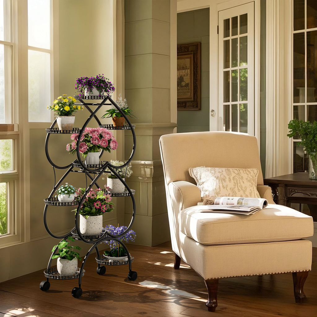 Metal Plant Stand, 6 Tiers Multifunctional Plant Stands for Indoor Plants, Decorative Black Steel Plant Shelf for Indoor Outdoor