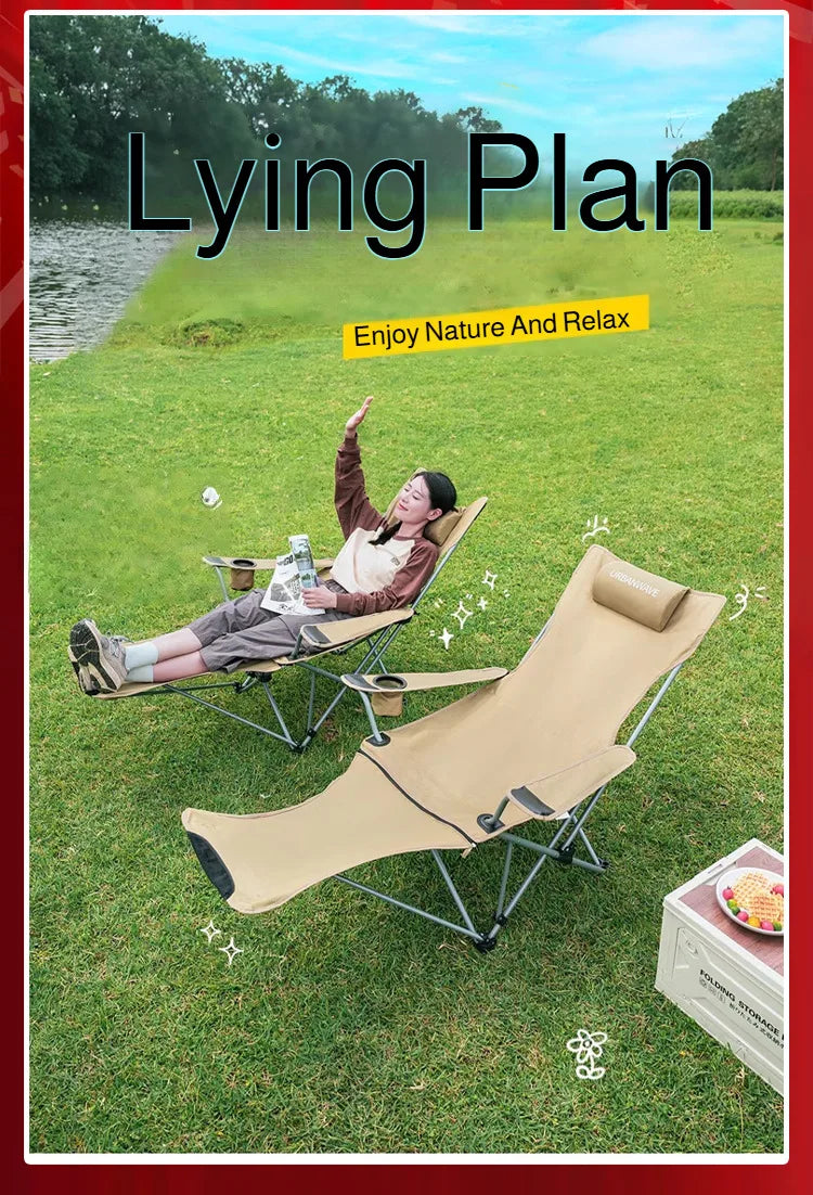 Outdoor Portable Camping Recliner Foldable Nap Beach Chair with Leg Support