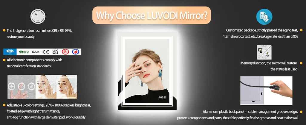 20x28 Inch Led  Rectangle Mirror for Bathroom with Front Light and Backlit Anti Fog Function Wall Backlit Decor Vanity Mirrors