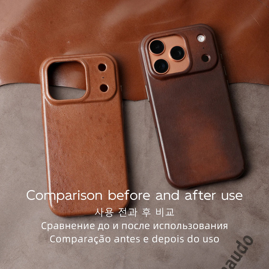 YMW Scars Italian Kangaroo Genuine Leather Case for iPhone 17 16 15 Pro Max Magnetic Handmade Phone Cover