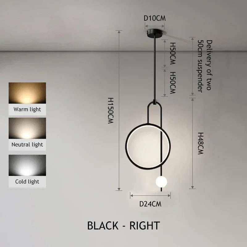 Modern Simple Ring Glass Ball Pendant Lamp Luxury Living Room Study Led Hanging Chandelier Bedroom Bedhead Decorative Lighting