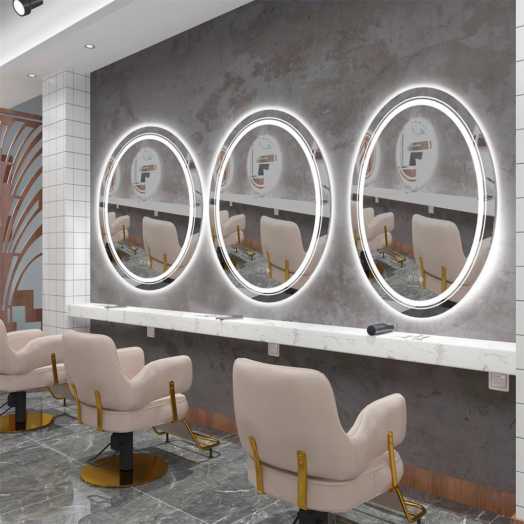 Large Oval LED Bathroom Mirror Lighted Mirror Anti-Fog Vanity Bathroom Backlit Dimmable Wall Mounted 3 Colors Memory with Plug