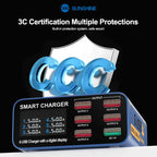 SUSNHINE 6-port Usb Digital Display Fast Charger for Phone Tablet Watch Charging