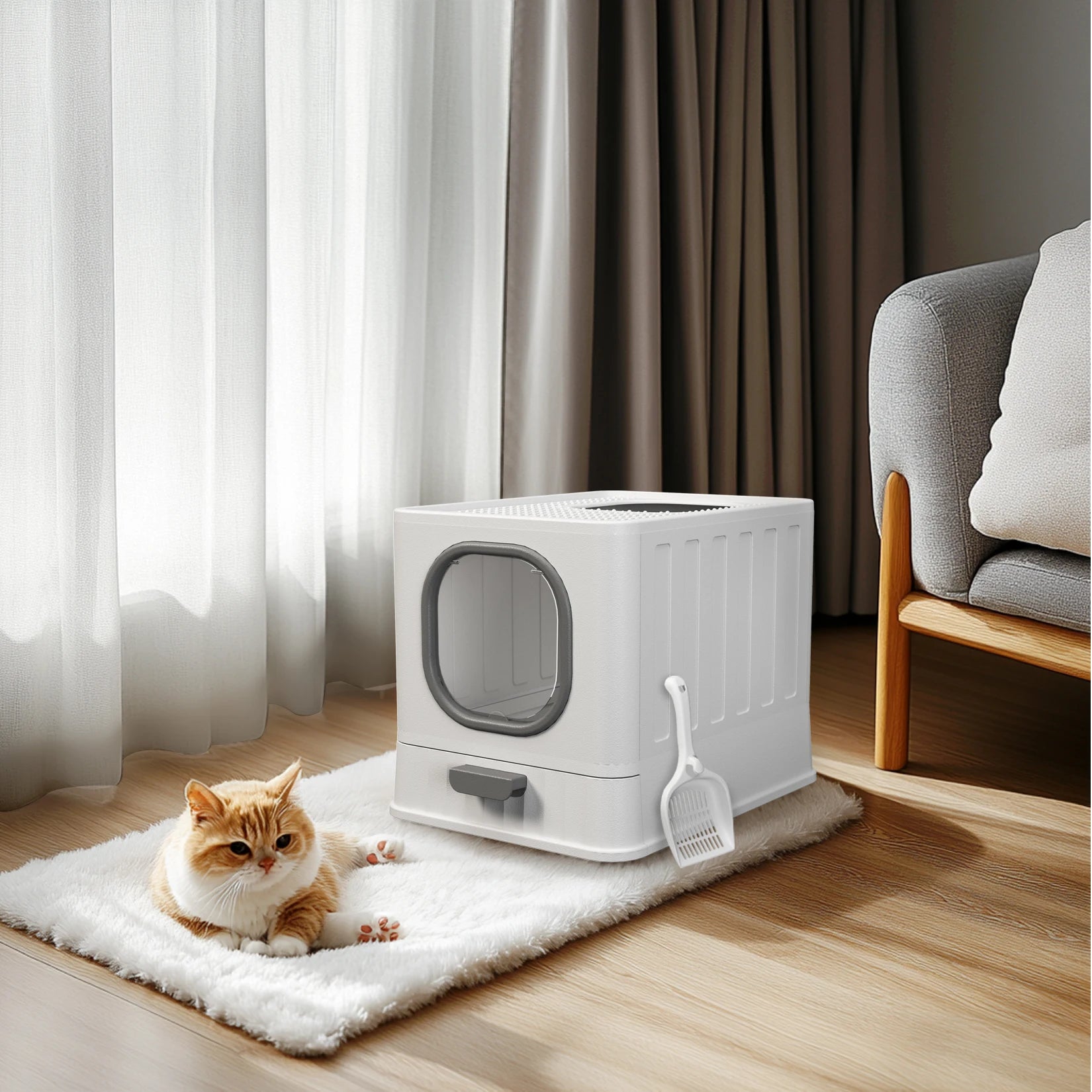 Bingopaw XL Cat Litter Box with Lid Enclosed Cat Potty Top Entry Anti-Splashing Cat Toilet Easy to Clean with Cat Litter Scoop