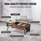 VEVOR Lift Top Coffee Table Round Rectangle Table with Extra Storage Pockets Pop Up & Flipable Coffee Table for Living Room