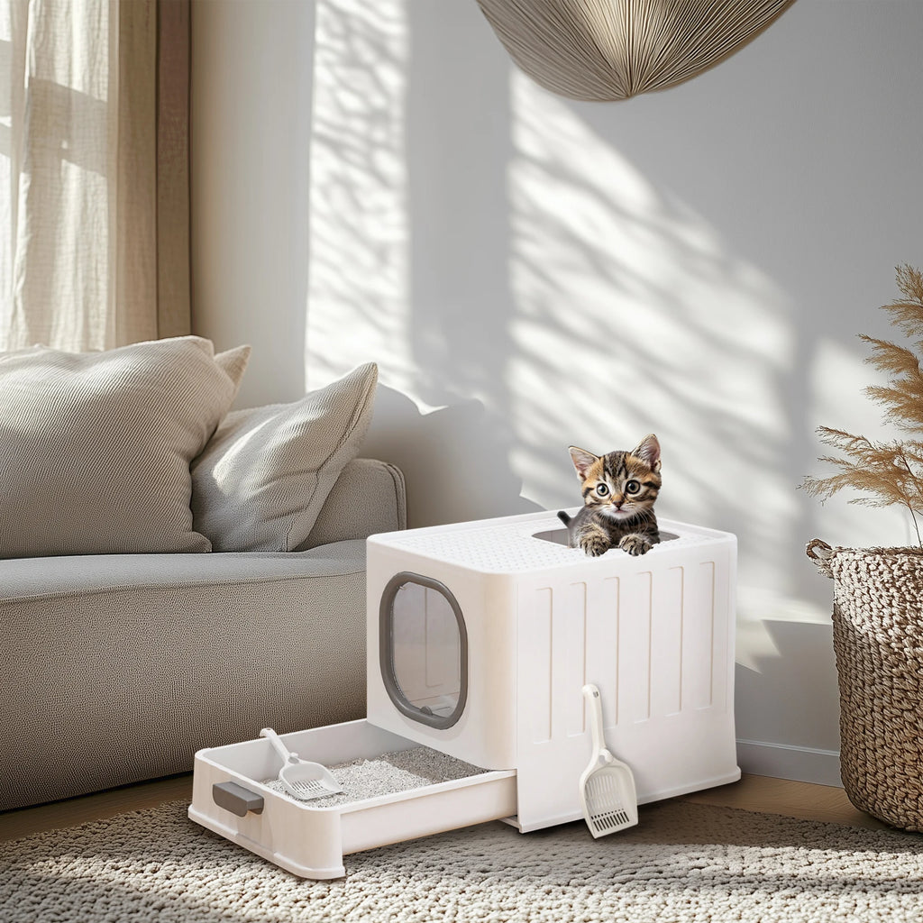 Bingopaw XL Cat Litter Box with Lid Enclosed Cat Potty Top Entry Anti-Splashing Cat Toilet Easy to Clean with Cat Litter Scoop