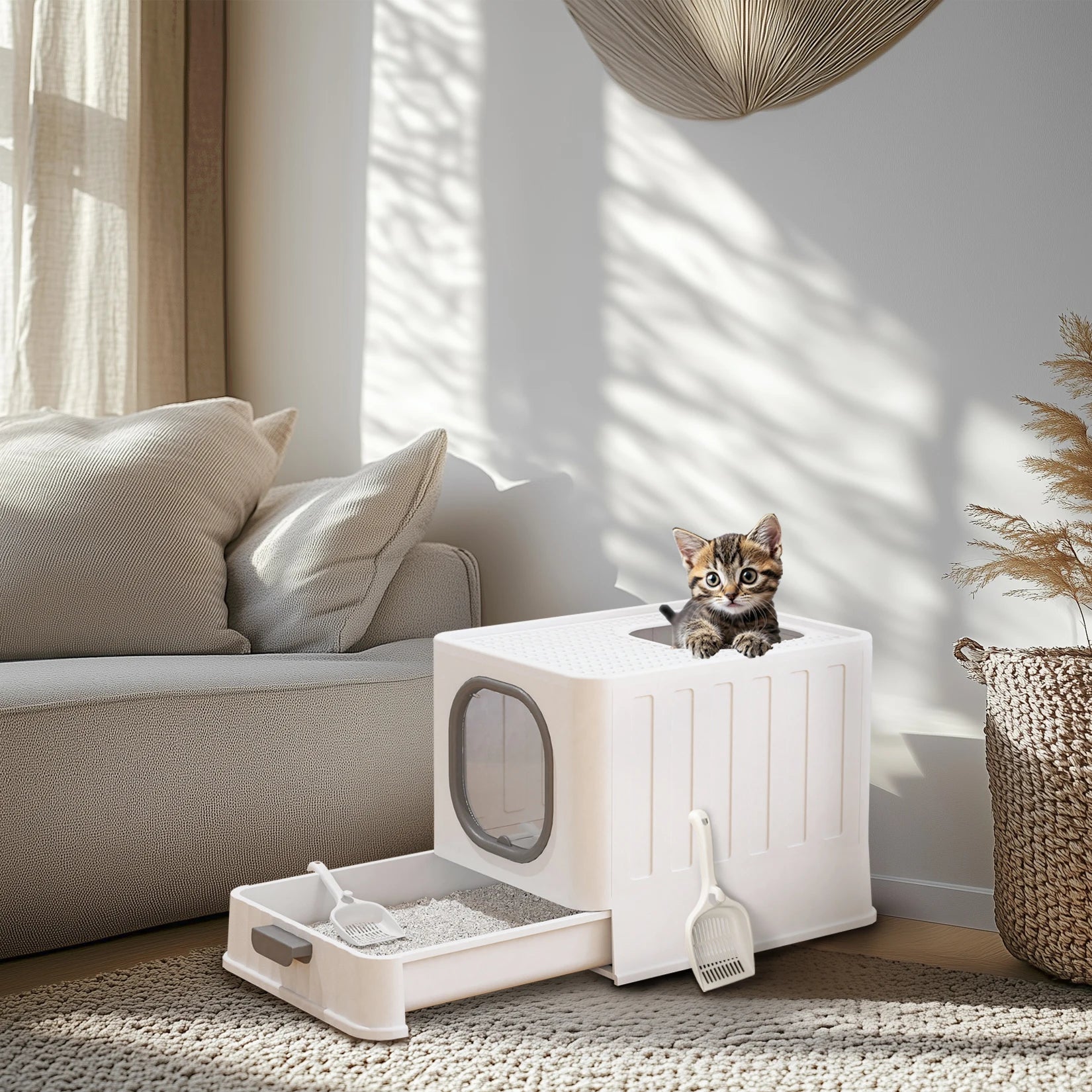 Bingopaw XL Cat Litter Box with Lid Enclosed Cat Potty Top Entry Anti-Splashing Cat Toilet Easy to Clean with Cat Litter Scoop