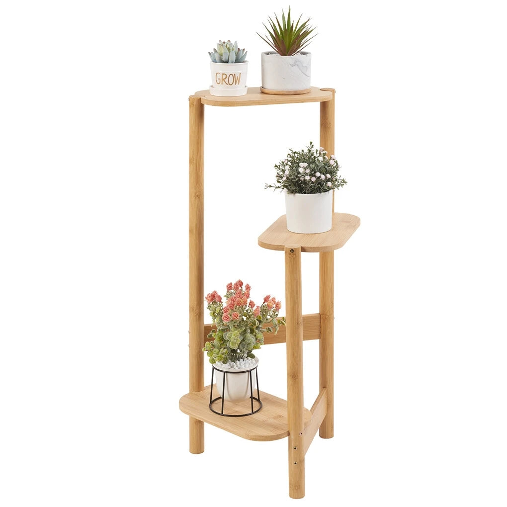 3-Tier Bamboo Plant Stands Indoor, Plant Stand Holder, Corner Plant Shelf, Plant Display Rack for Corner Balcony and Bedroom