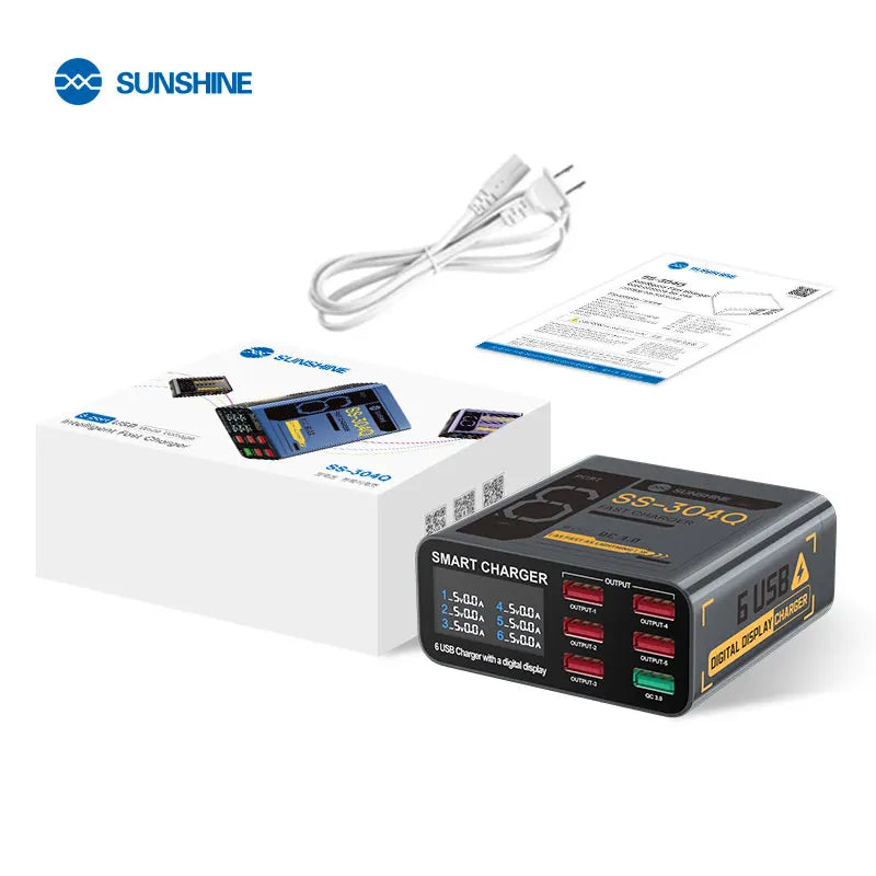 SUSNHINE 6-port Usb Digital Display Fast Charger for Phone Tablet Watch Charging