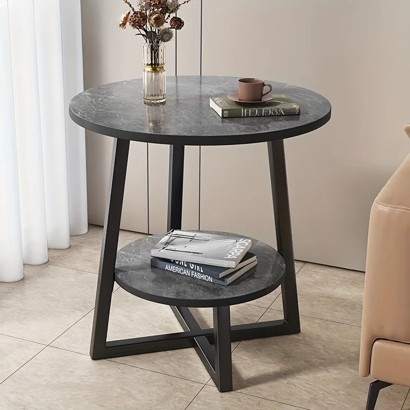Double Layer Coffee Table with Storage Shelf - Modern Sofa Side & Bedside Table | Space-Saving for Living Room, Balcony, Bedroom