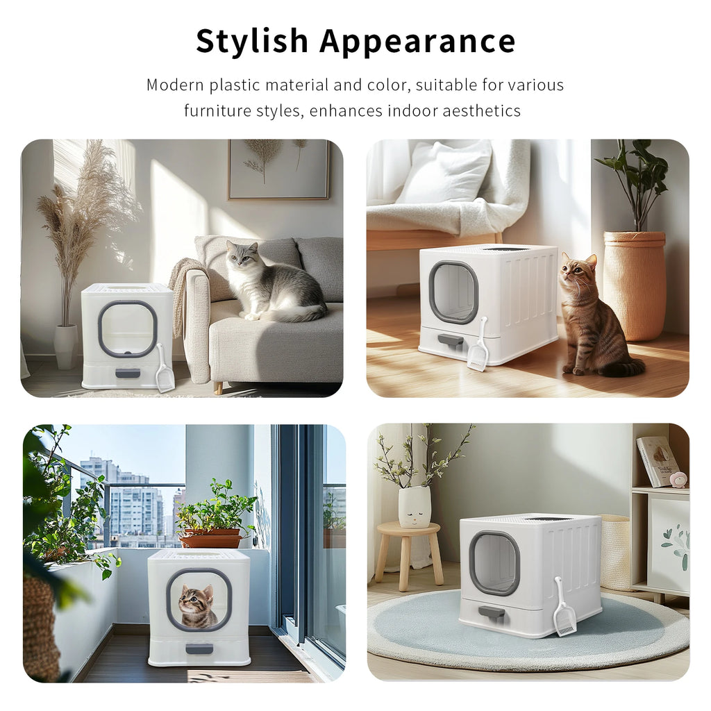 Bingopaw XL Cat Litter Box with Lid Enclosed Cat Potty Top Entry Anti-Splashing Cat Toilet Easy to Clean with Cat Litter Scoop