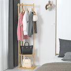 Bingopaw Coat Tree Solid Bamboo Freestanding Coat Rack with Storage Garments Corner Stand with Hooks for Home Bedroom