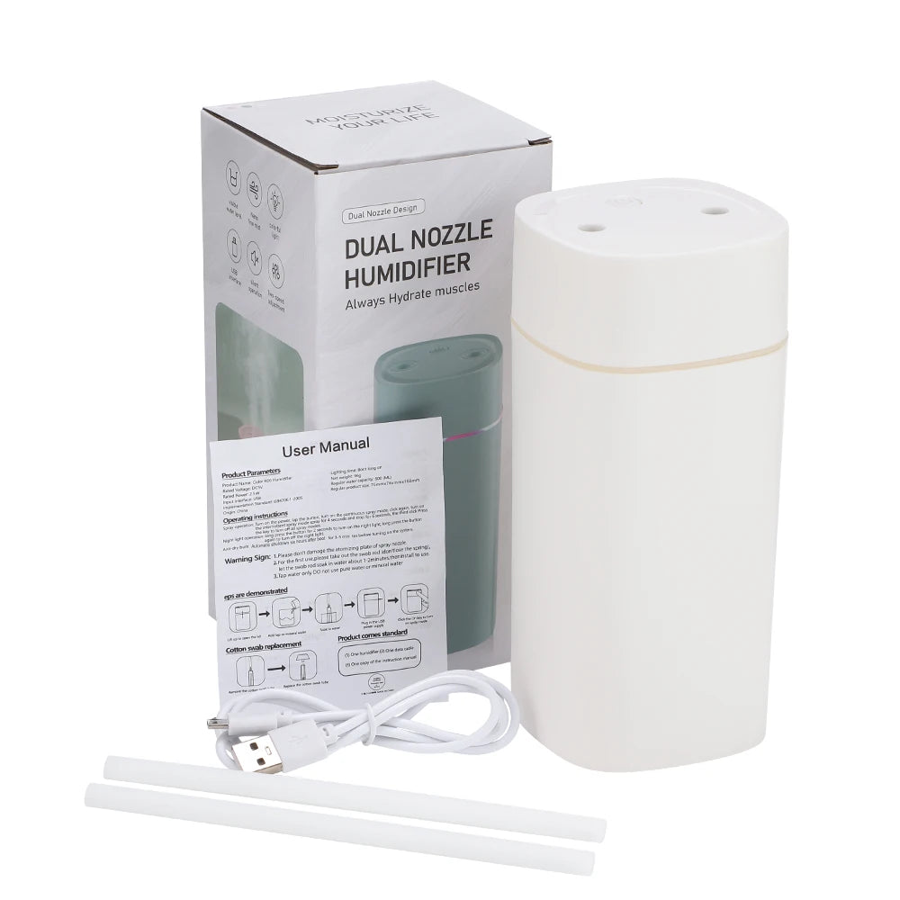 600ML Air Humidifier Double Spray Port Essential Oil Aromatherapy Diffuser Mute Atomizer Colorful Lights For Home Office Car