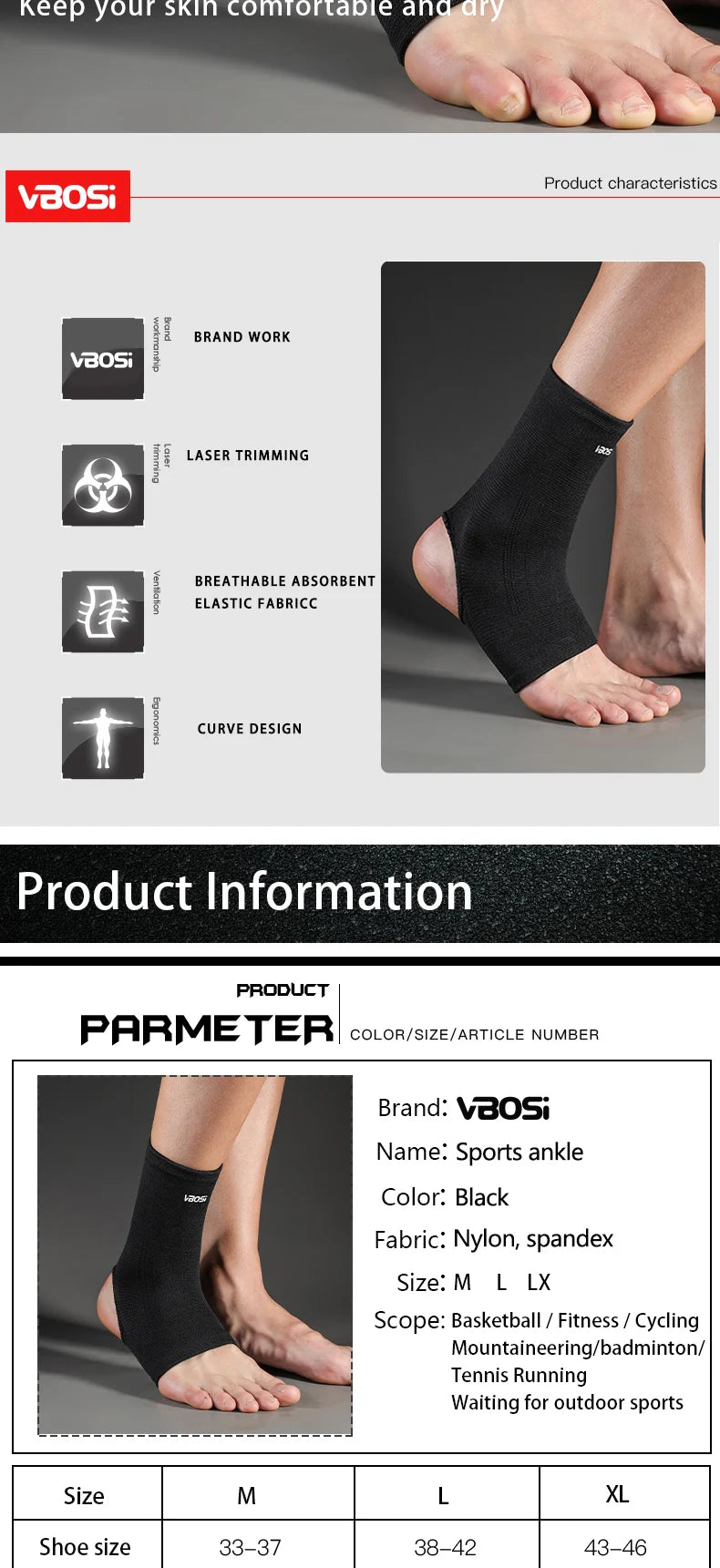 1 Pc Elastic Breathable Ankle Support Brace Running, Sports, Daily Wear