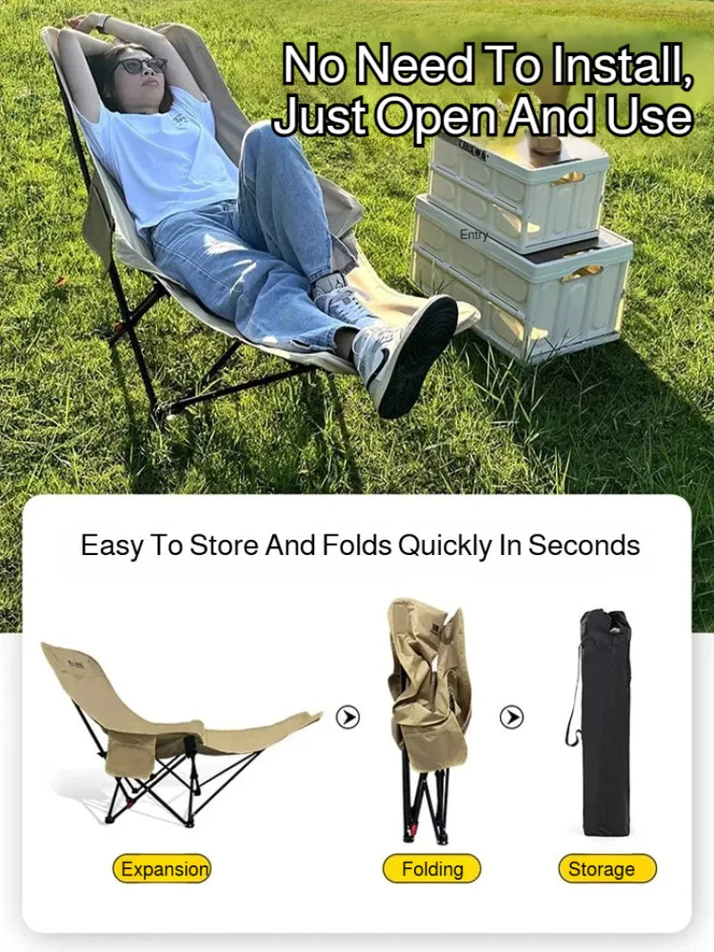 Outdoor Portable Camping Recliner Foldable Nap Beach Chair with Leg Support