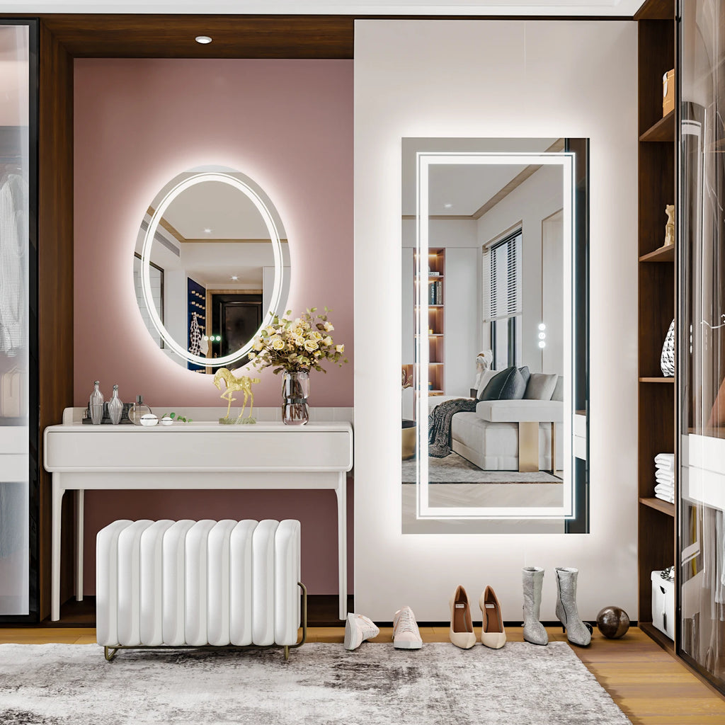 55x28 Inch Dimmable Large Rectangular LED Lighted Bathroom Mirror Wall Mounted Vanity Backlit Mirror with Touch 3 Colors Switch