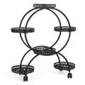 unho 6 Potted Metal Plant Stand Garden Cart Wrought Iron Flower Pots Rack Holder Display Shelf with Wheels for Patio Porch