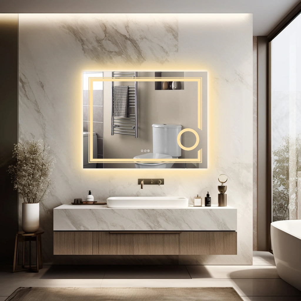 Wisfor LED Lighted Smart Bathroom Mirror 3X Lighted Magnifier Wall Mounted White Light Front Backlit Dimmable Anti-Fog