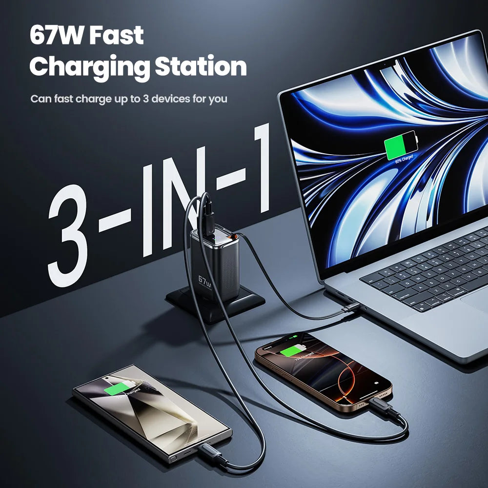 Toocki 67W GaN USB C Charger With Retractable Type C Cable