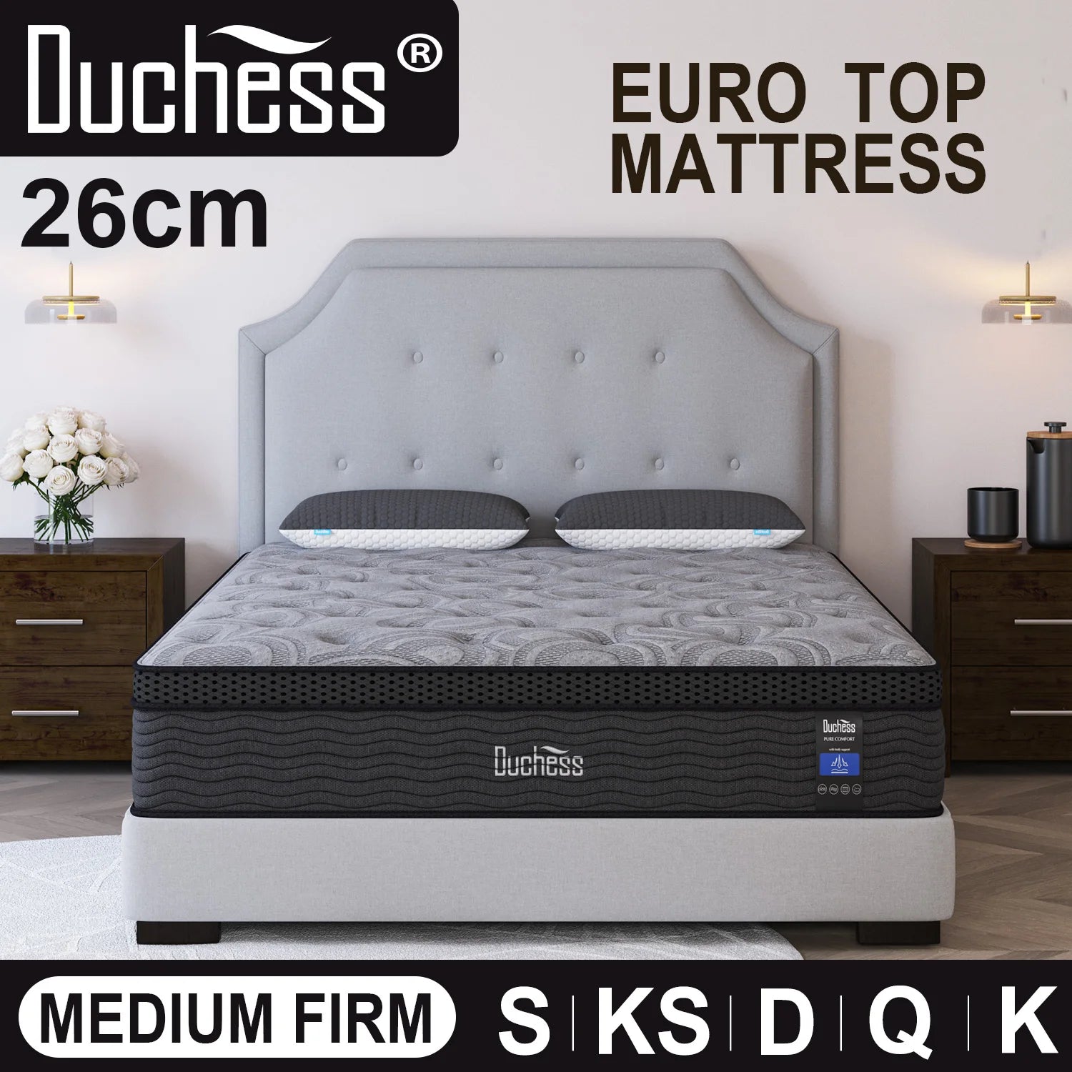 Duchess Pocket Spring Mattress Medium Firm Foam Queen Double King Single Bed