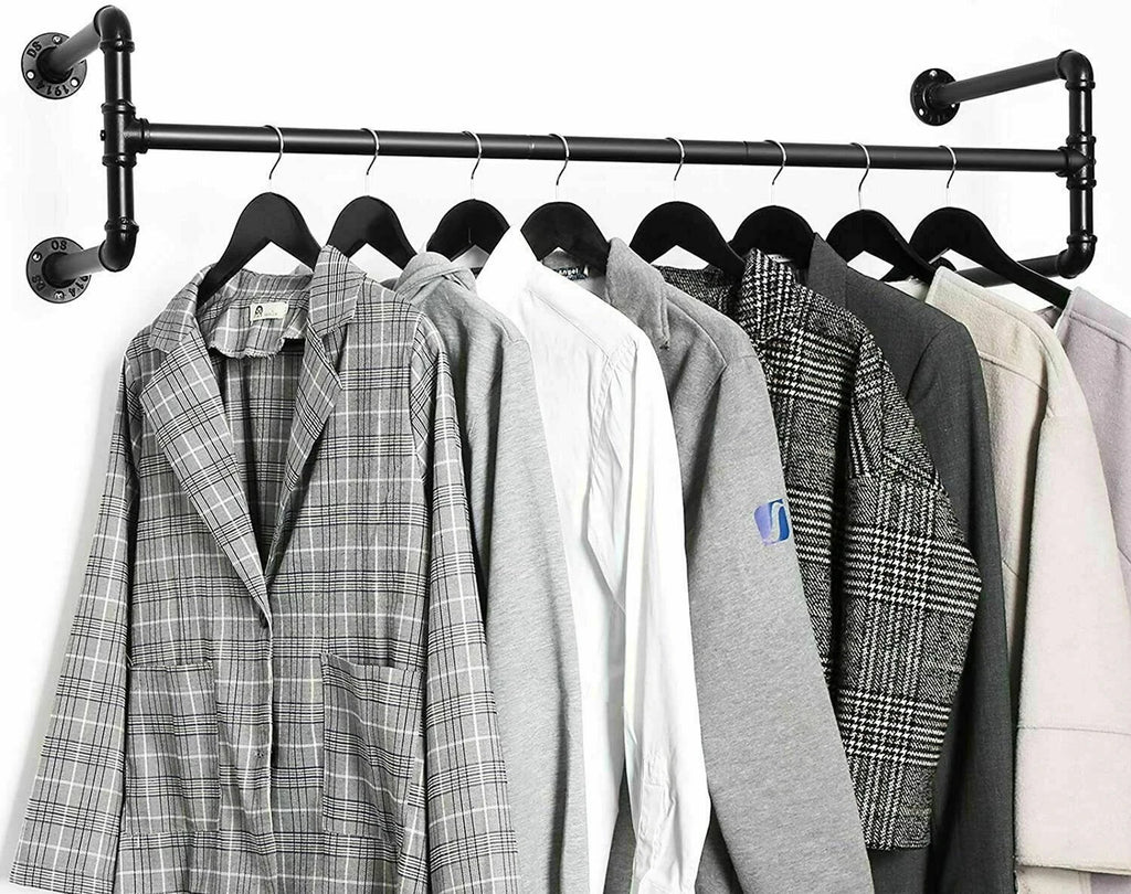 Industrial Pipe Clothes Rack Wall Mounted Hanging Bar Garment Rack Rail Detachable Bedroom Space-Saver for Home